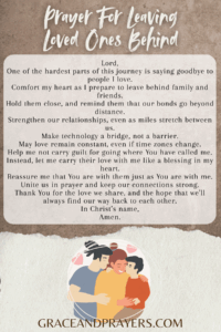 a prayer pin for leaving loved ones behind