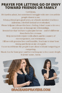 a prayer pin for letting go of envy toward friends or family