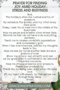 a prayer for finding joy amid holiday stress and busyness pin